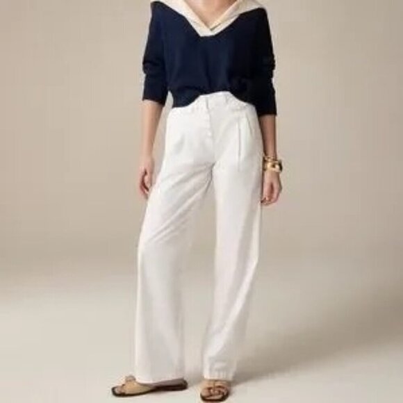 J Crew Womens Pleated Kaia Pants Cozy Chino White Button Fly Pockets Size 10P - Picture 6 of 6